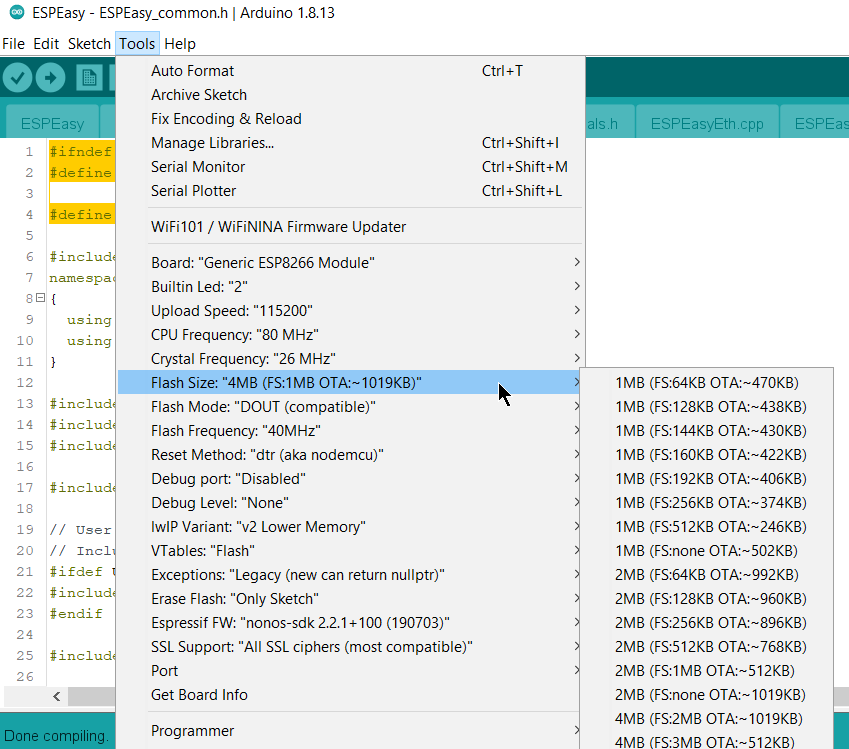 Установка espeasy через arduino ide