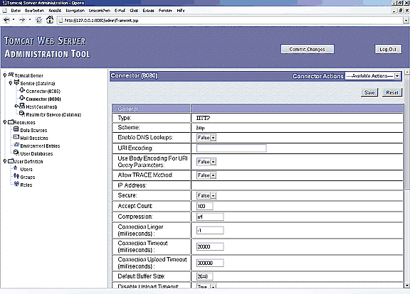 Administrationsoberfläche des Tomcat